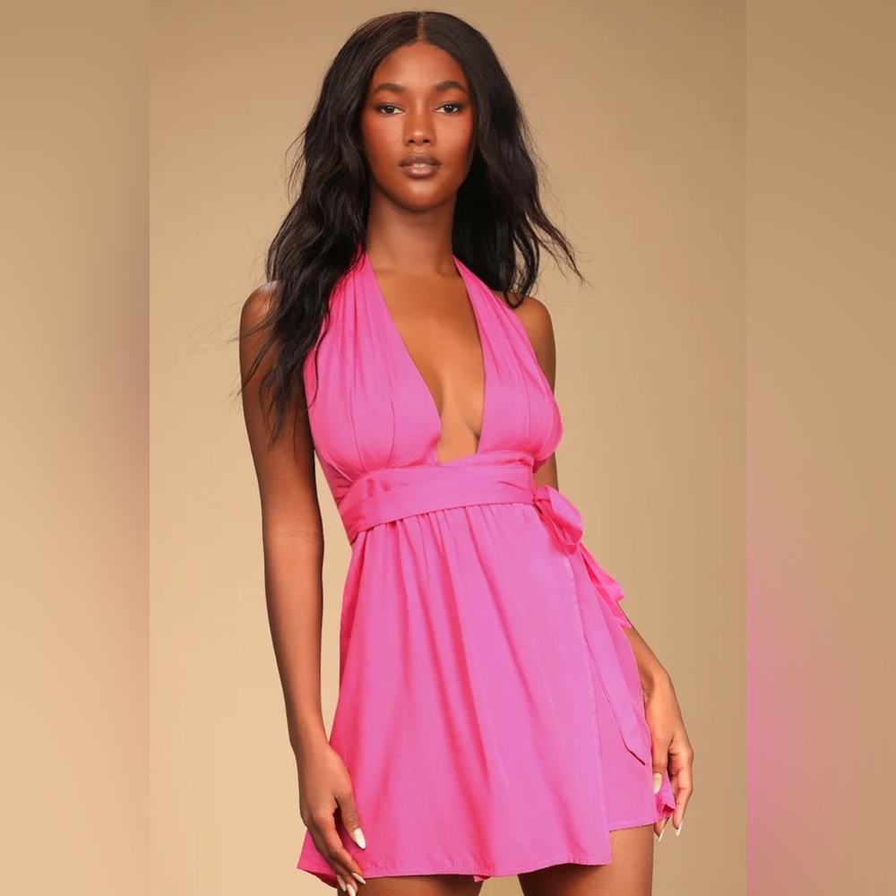 Lulus Positively Perfect Hot Pink Wrap Dress